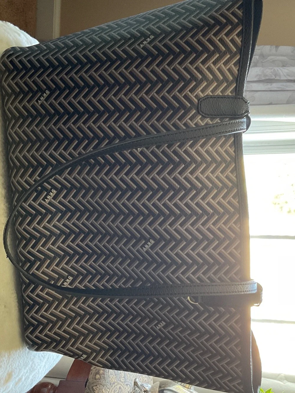 Dkny Black and Brown Patterned Tote Bag